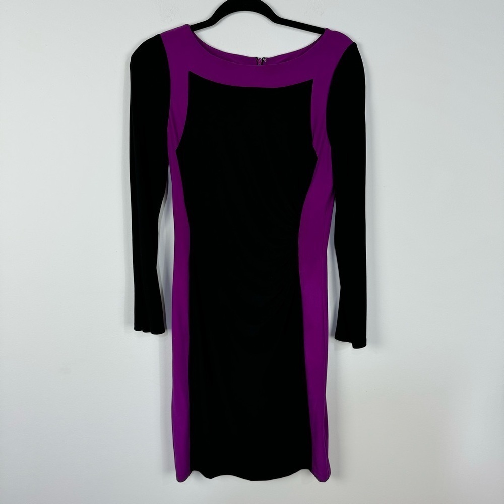Ralph Lauren Colorblock Purple Black Long Sleeve Knee Length Professional Dress